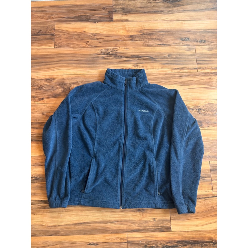 Columbia Mens Navy Blue Full Zip Fleece Jacket Mock Neck RN 69724